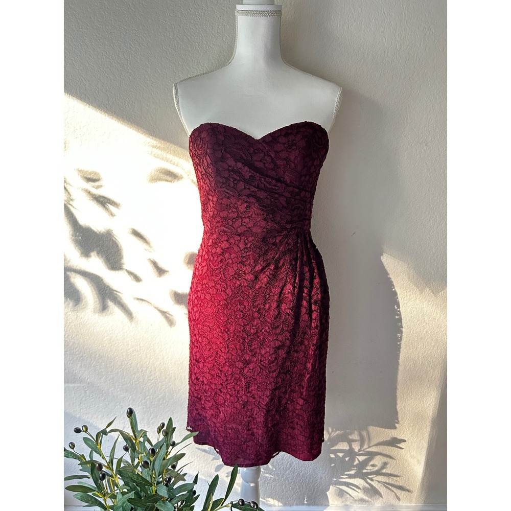 Davids Bridal Strapless Lace Cocktail Dress Wine Burgundy Sweetheart Size 6
